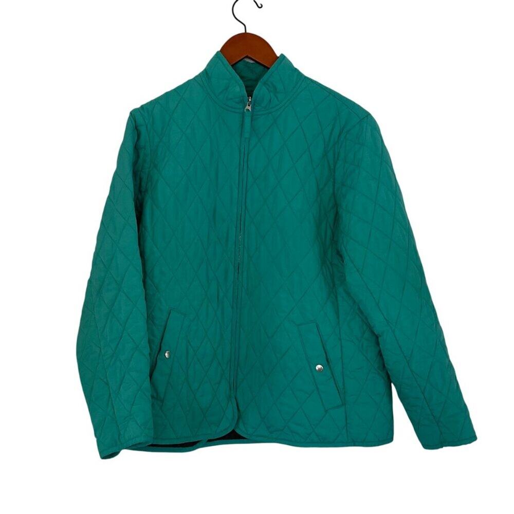 Lands' End Teal Lightweight Quilted Zippered Jacket, Pockets, Preppy, Coastal LP